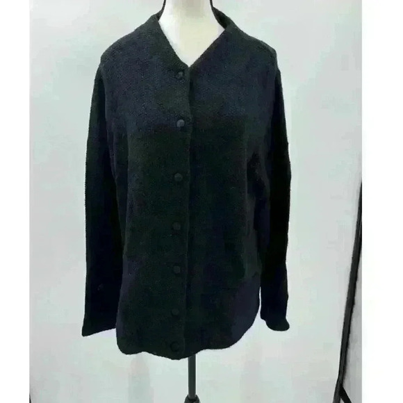 Lauren Ralph Lauren Women's 1X Black 100% Lambswool Waffle Knit Cardigan Jacket - Picture 2 of 8